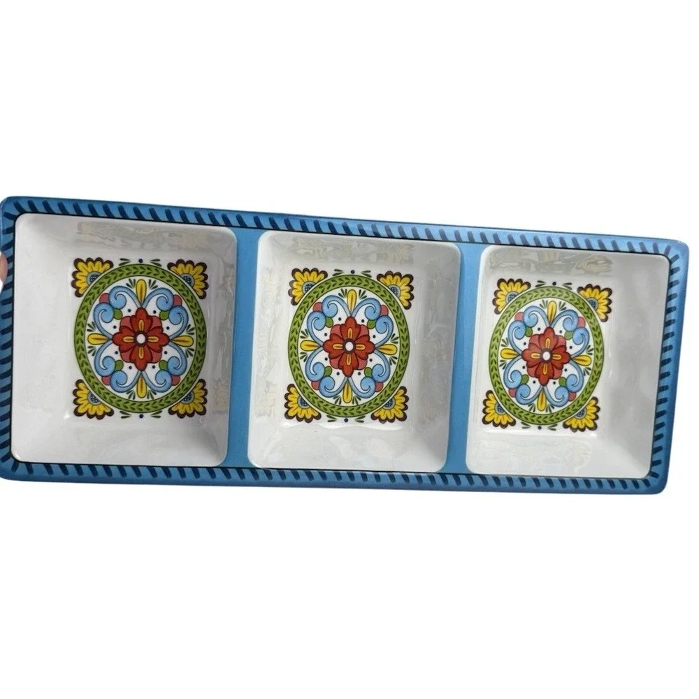 Certified International‎ Seville 3 Section Serving Tray Dish Portuguese Spanish